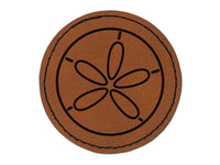 Sand Dollar Sea Urchin Ocean Beach Outline Round Iron-On Engraved Faux Leather Patch Applique - 2.5"