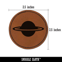 Saturn Planet Symbol Round Iron-On Engraved Faux Leather Patch Applique - 2.5"