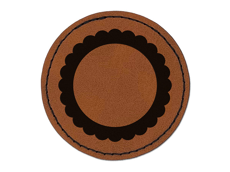 Scallop Round Frame Round Iron-On Engraved Faux Leather Patch Applique - 2.5"