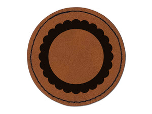 Scallop Round Frame Round Iron-On Engraved Faux Leather Patch Applique - 2.5"