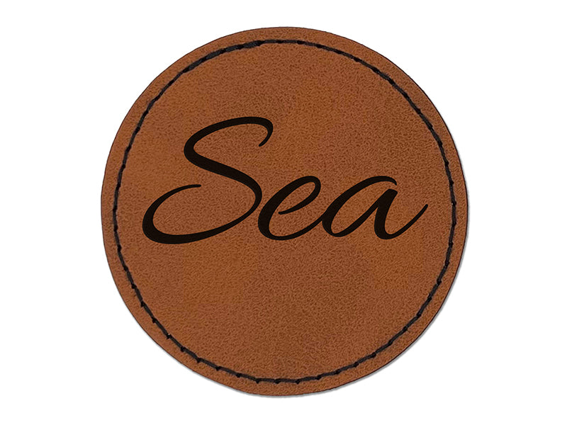 Sea Fun Text Round Iron-On Engraved Faux Leather Patch Applique - 2.5"