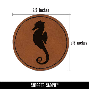 Seahorse Solid Round Iron-On Engraved Faux Leather Patch Applique - 2.5"