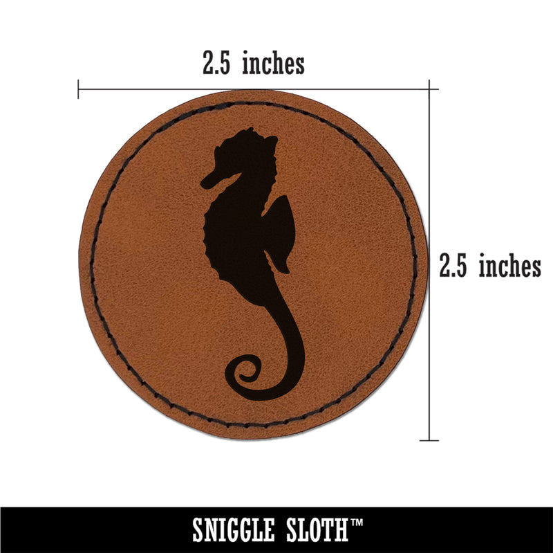 Seahorse Solid Round Iron-On Engraved Faux Leather Patch Applique - 2.5"