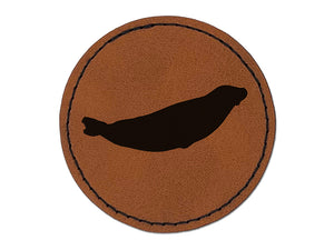 Seal on Tummy Solid Round Iron-On Engraved Faux Leather Patch Applique - 2.5"