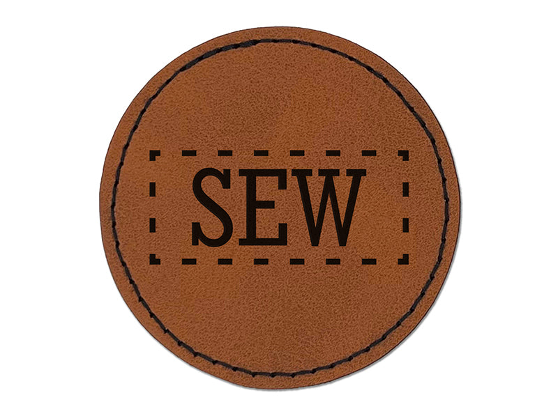 Sew Sewing Fun Text Round Iron-On Engraved Faux Leather Patch Applique - 2.5"