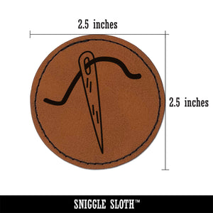 Sewing Needle and Thread Round Iron-On Engraved Faux Leather Patch Applique - 2.5"