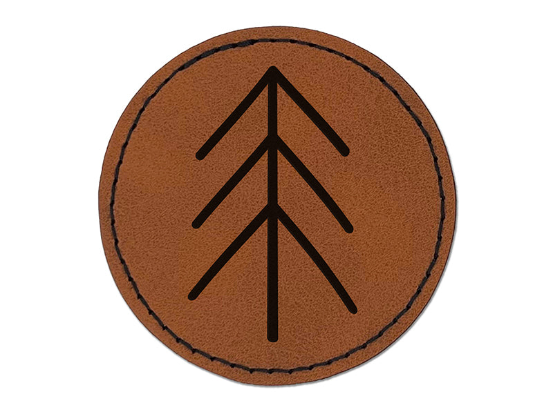 Simple Pine Tree Round Iron-On Engraved Faux Leather Patch Applique - 2.5"