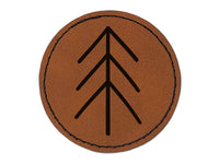Simple Pine Tree Round Iron-On Engraved Faux Leather Patch Applique - 2.5"
