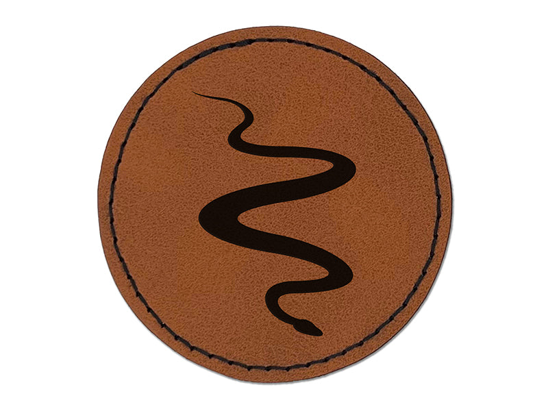 Slithering Snake Solid Round Iron-On Engraved Faux Leather Patch Applique - 2.5"