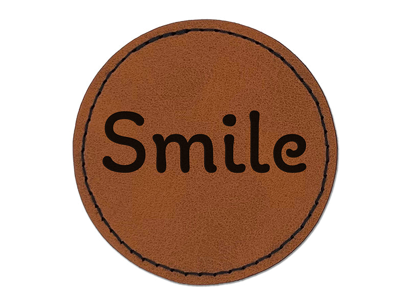 Smile Fun Text Round Iron-On Engraved Faux Leather Patch Applique - 2.5"