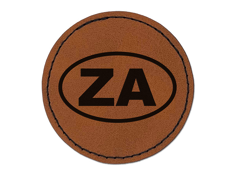 South Africa ZA Round Iron-On Engraved Faux Leather Patch Applique - 2.5"