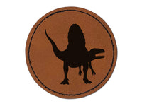 Spinosaurus Dinosaur Solid Round Iron-On Engraved Faux Leather Patch Applique - 2.5"