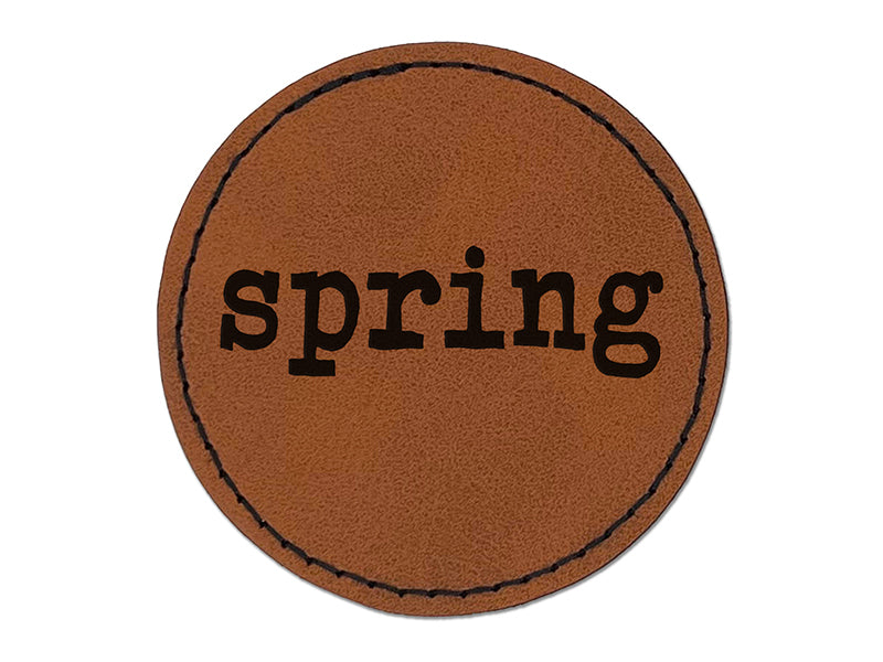 Spring Fun Text Round Iron-On Engraved Faux Leather Patch Applique - 2.5"