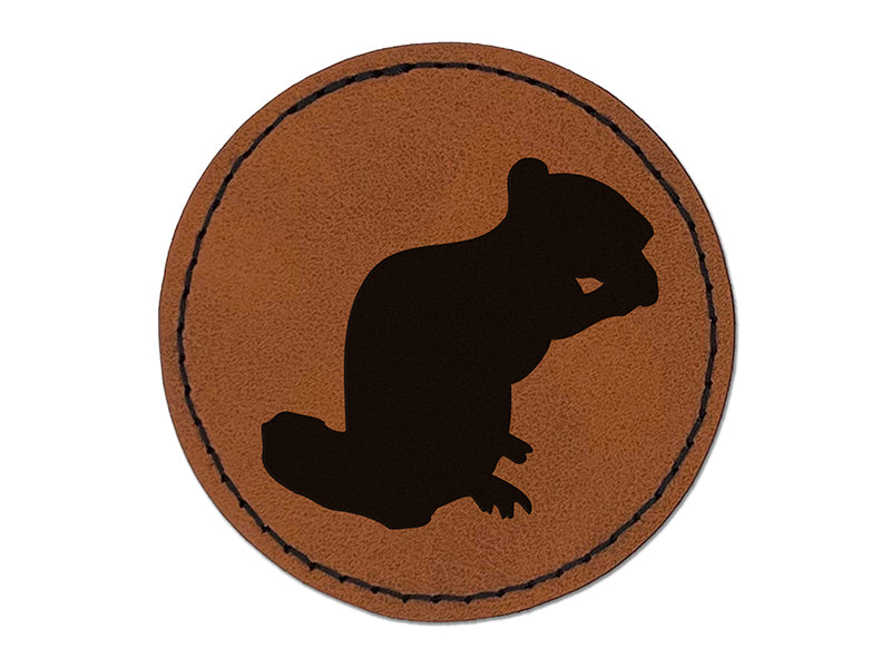 Squirrel Chipmunk Eating Solid Round Iron-On Engraved Faux Leather Patch Applique - 2.5"