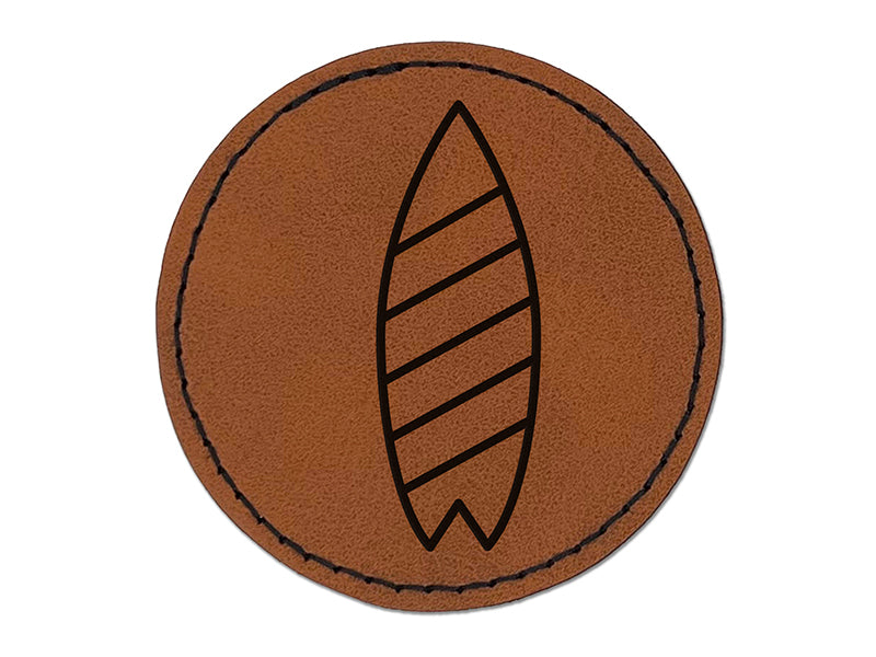 Striped Surfboard Round Iron-On Engraved Faux Leather Patch Applique - 2.5"