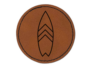 Stylish Surfboard Round Iron-On Engraved Faux Leather Patch Applique - 2.5"