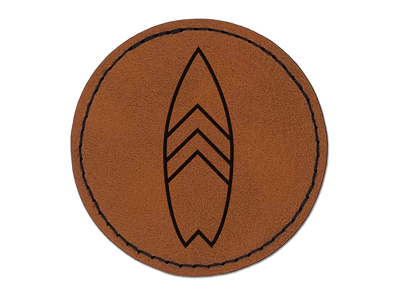 Stylish Surfboard Round Iron-On Engraved Faux Leather Patch Applique - 2.5"