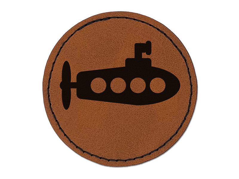 Submarine Doodle Round Iron-On Engraved Faux Leather Patch Applique - 2.5"