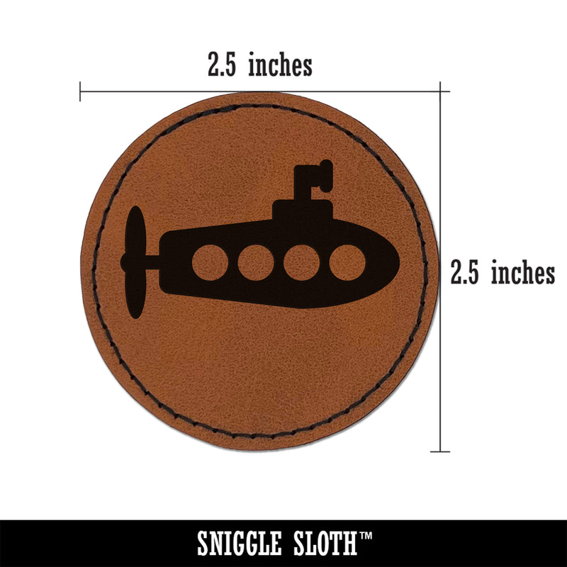 Submarine Doodle Round Iron-On Engraved Faux Leather Patch Applique - 2.5"