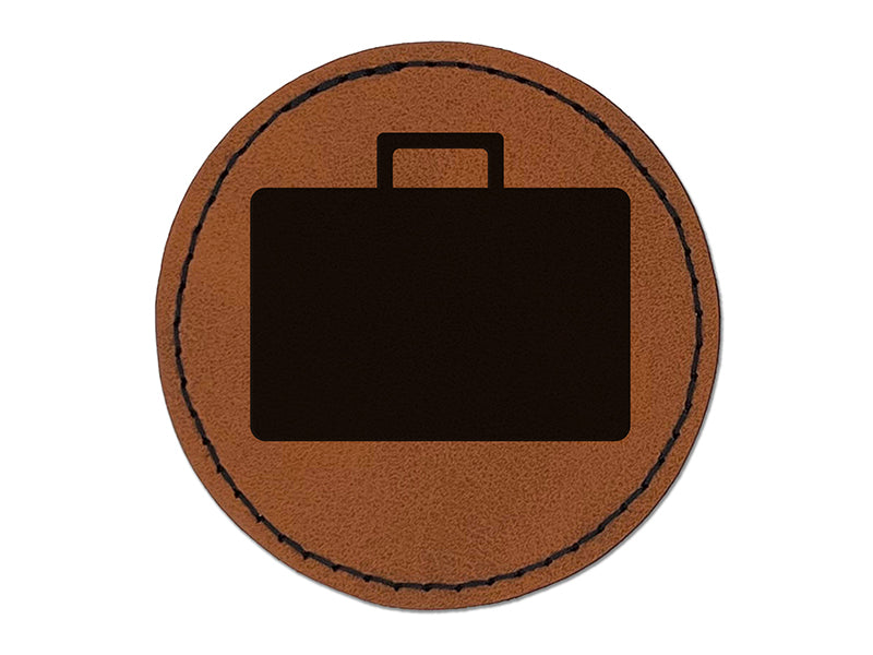 Suitcase Travel Solid Round Iron-On Engraved Faux Leather Patch Applique - 2.5"