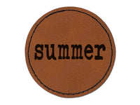 Summer Fun Text Round Iron-On Engraved Faux Leather Patch Applique - 2.5"