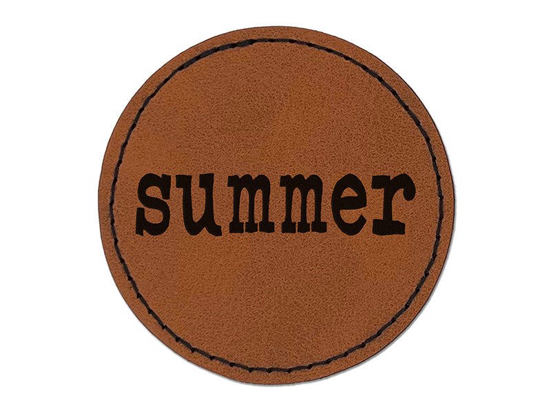 Summer Fun Text Round Iron-On Engraved Faux Leather Patch Applique - 2.5"