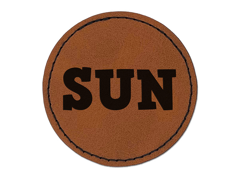 Sun Fun Text Round Iron-On Engraved Faux Leather Patch Applique - 2.5"