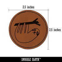 Sweet Sloth Hanging from Tree Round Iron-On Engraved Faux Leather Patch Applique - 2.5"