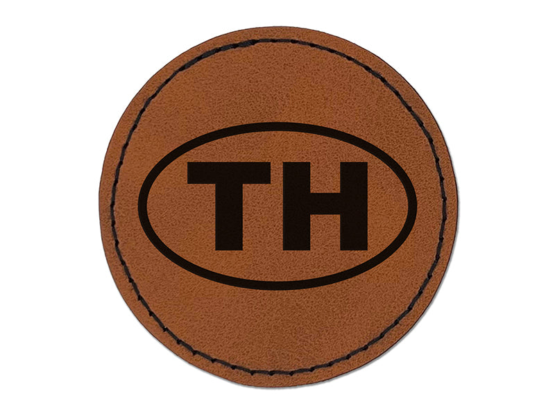 Thailand TH Round Iron-On Engraved Faux Leather Patch Applique - 2.5"