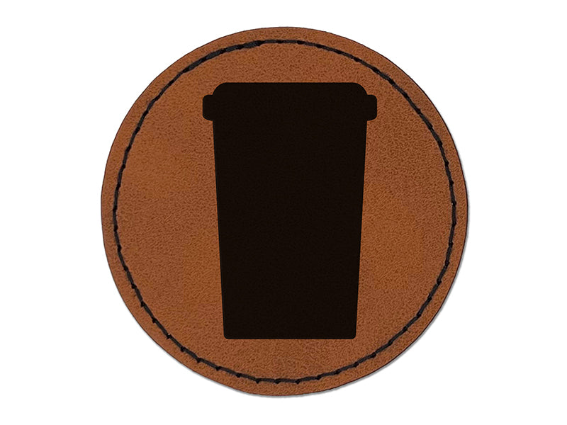 Travel Coffee Cup Mug Solid Round Iron-On Engraved Faux Leather Patch Applique - 2.5"