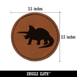 Triceratops Dinosaur Solid Round Iron-On Engraved Faux Leather Patch Applique - 2.5"