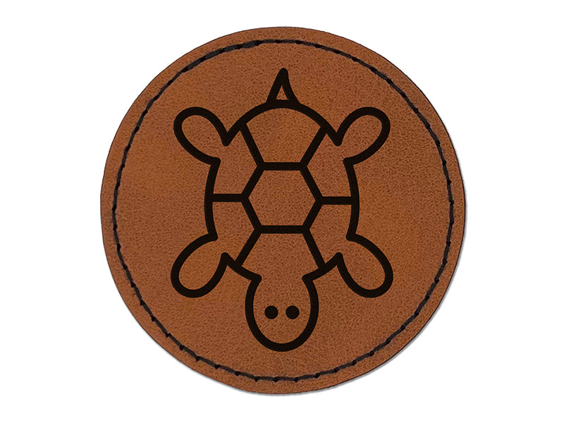 Turtle Top View Round Iron-On Engraved Faux Leather Patch Applique - 2.5"