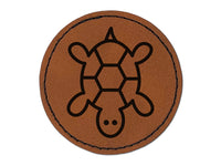 Turtle Top View Round Iron-On Engraved Faux Leather Patch Applique - 2.5"