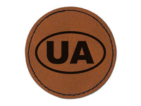 Ukraine UA Round Iron-On Engraved Faux Leather Patch Applique - 2.5"