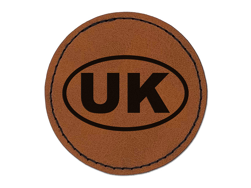 United Kingdom UK Round Iron-On Engraved Faux Leather Patch Applique - 2.5"