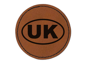 United Kingdom UK Round Iron-On Engraved Faux Leather Patch Applique - 2.5"