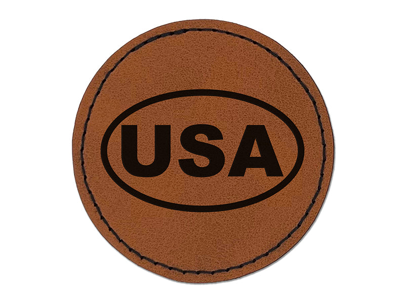 United States of America USA Round Iron-On Engraved Faux Leather Patch Applique - 2.5"
