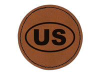 United States US Round Iron-On Engraved Faux Leather Patch Applique - 2.5"