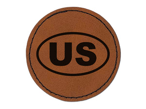 United States US Round Iron-On Engraved Faux Leather Patch Applique - 2.5"