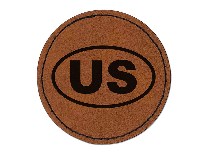 United States US Round Iron-On Engraved Faux Leather Patch Applique - 2.5"