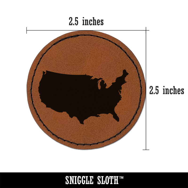 USA United States of America Solid Round Iron-On Engraved Faux Leather Patch Applique - 2.5"