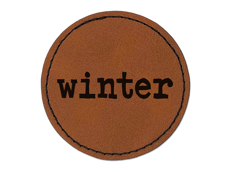 Winter Fun Text Round Iron-On Engraved Faux Leather Patch Applique - 2.5"