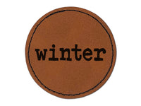 Winter Fun Text Round Iron-On Engraved Faux Leather Patch Applique - 2.5"