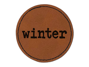 Winter Fun Text Round Iron-On Engraved Faux Leather Patch Applique - 2.5"