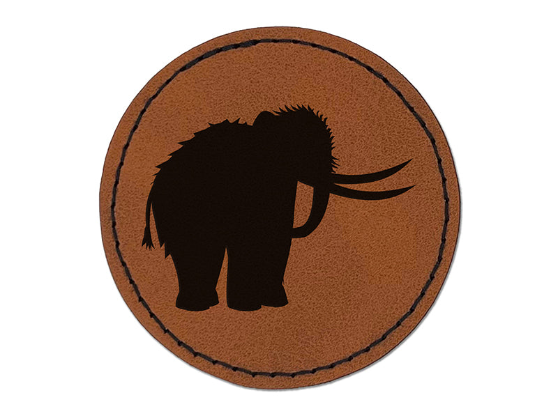 Woolly Mammoth Solid Round Iron-On Engraved Faux Leather Patch Applique - 2.5"