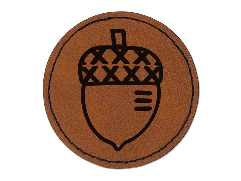 Acorn Doodle Round Iron-On Engraved Faux Leather Patch Applique - 2.5"