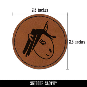 Adorable Unicorn Face Doodle Round Iron-On Engraved Faux Leather Patch Applique - 2.5"