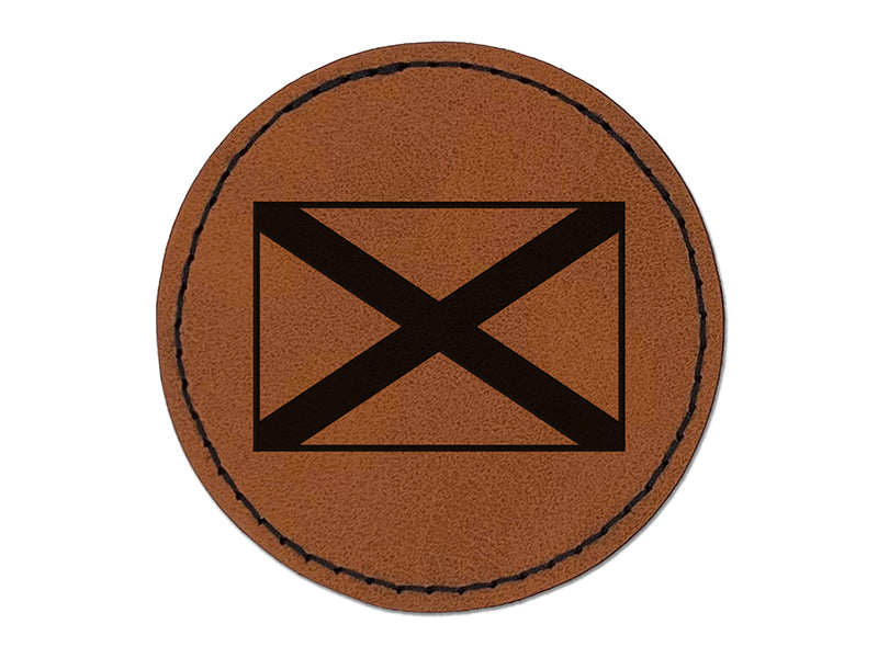 Alabama Flag Round Iron-On Engraved Faux Leather Patch Applique - 2.5"