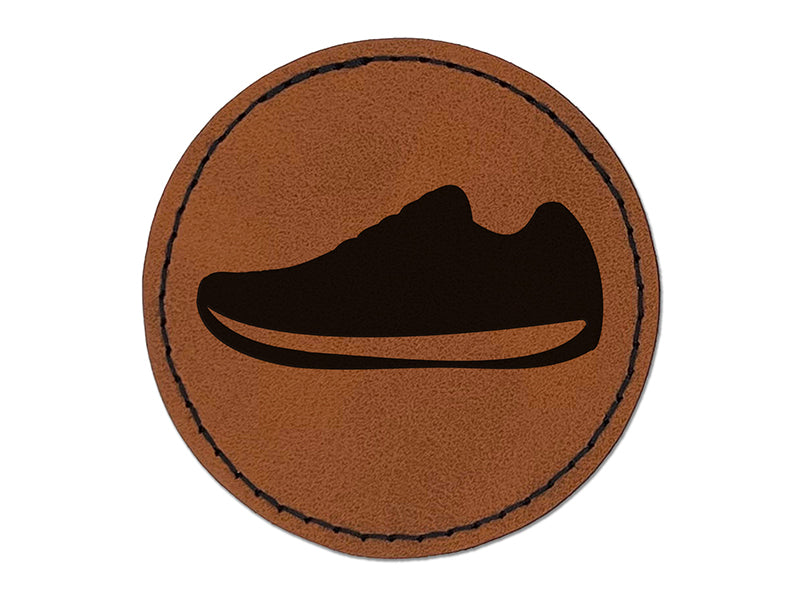 Athletic Running Shoe Round Iron-On Engraved Faux Leather Patch Applique - 2.5"