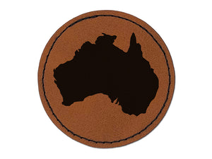 Australia Solid Round Iron-On Engraved Faux Leather Patch Applique - 2.5"